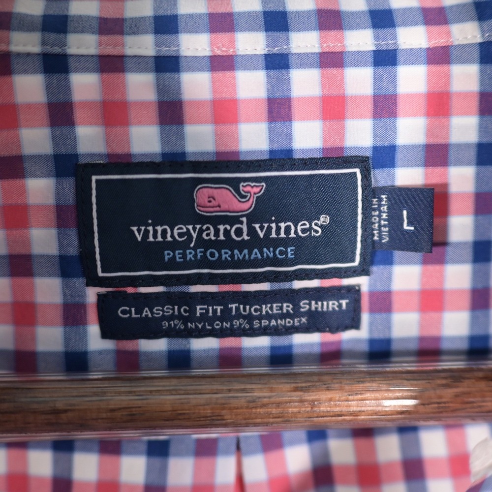 Vineyard Vines Mens L Performance Gingham long sleeve Shirt 4th of July Preppy - Picture 3 of 9